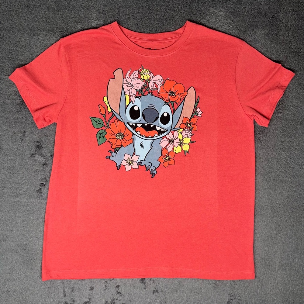 Disney Lilo and Stitch Floral Kidcore Cartoon Coral Flowers Graphic Tee